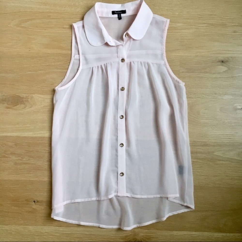 Monteau Pink Sheer Button-Down Tank‎